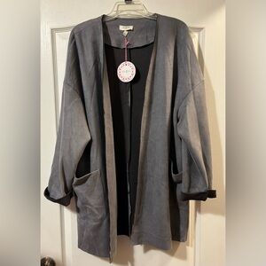 Umgee Slate Gray Open-Front Suede-Look Blazer